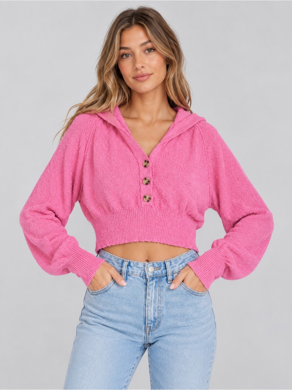 Free People Found My Friend Cropped Hoodie Pink Small EUC